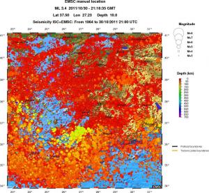 regional depth historical seismicity