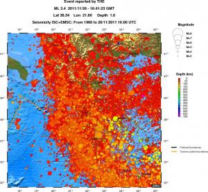regional depth historical seismicity