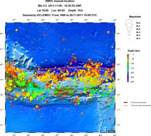 regional depth historical seismicity