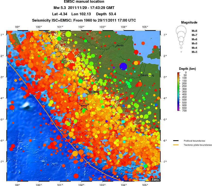 regional depth historical seismicity