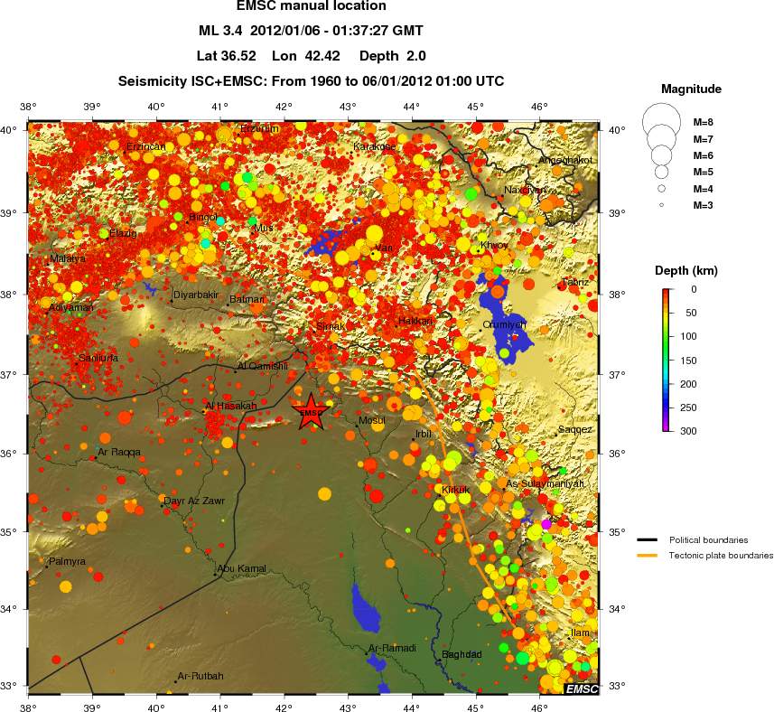 regional depth historical seismicity