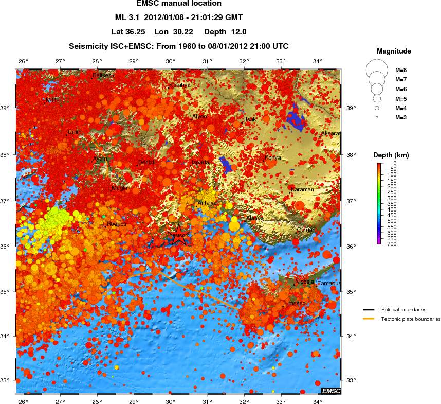 regional depth historical seismicity