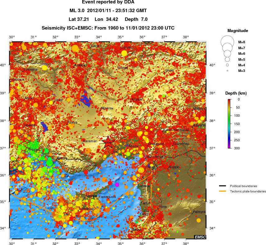 regional depth historical seismicity