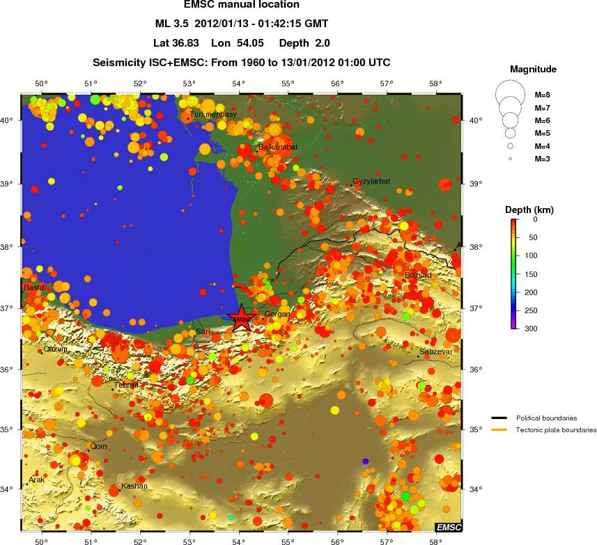 regional depth historical seismicity