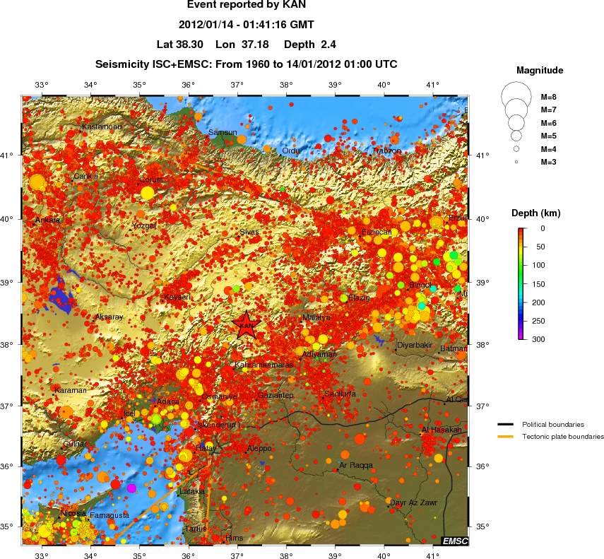 regional depth historical seismicity