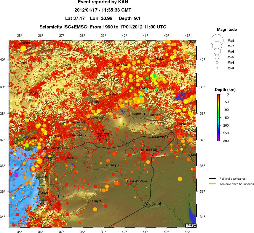 regional depth historical seismicity