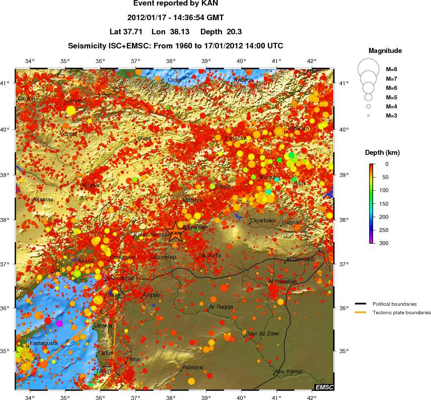 regional depth historical seismicity