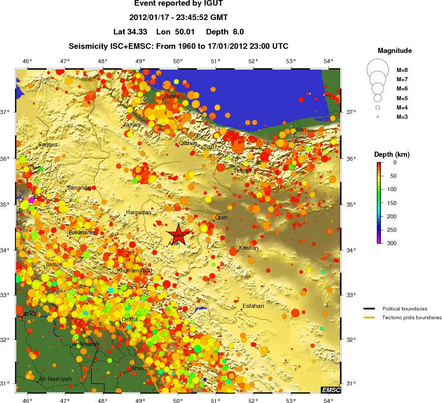 regional depth historical seismicity