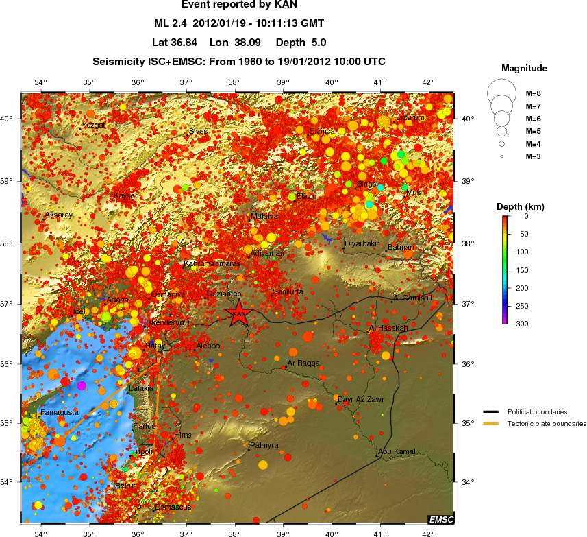 regional depth historical seismicity