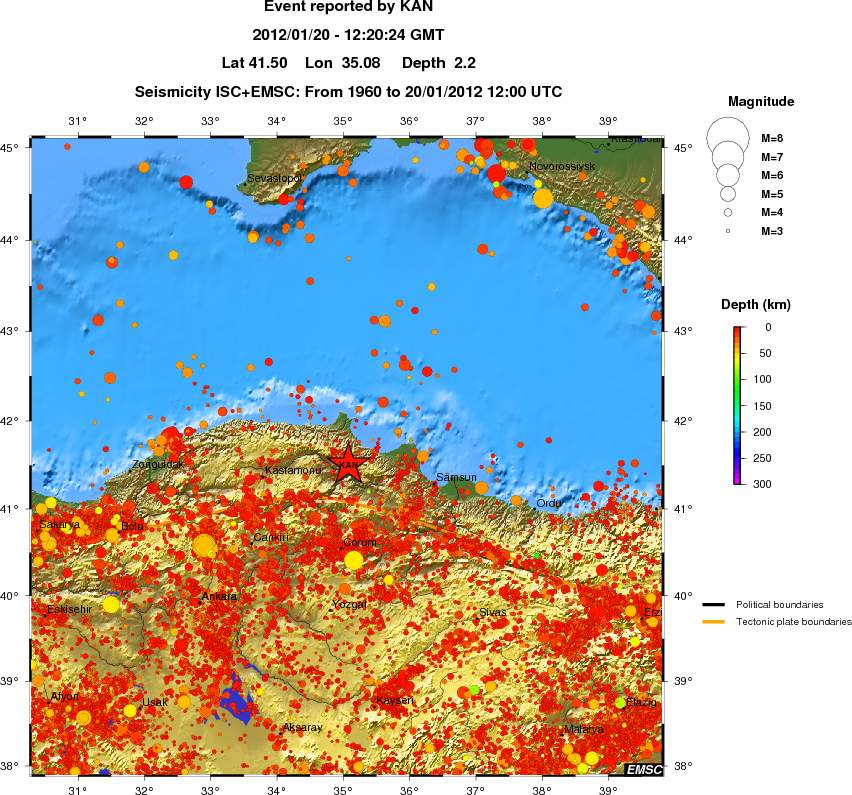 regional depth historical seismicity