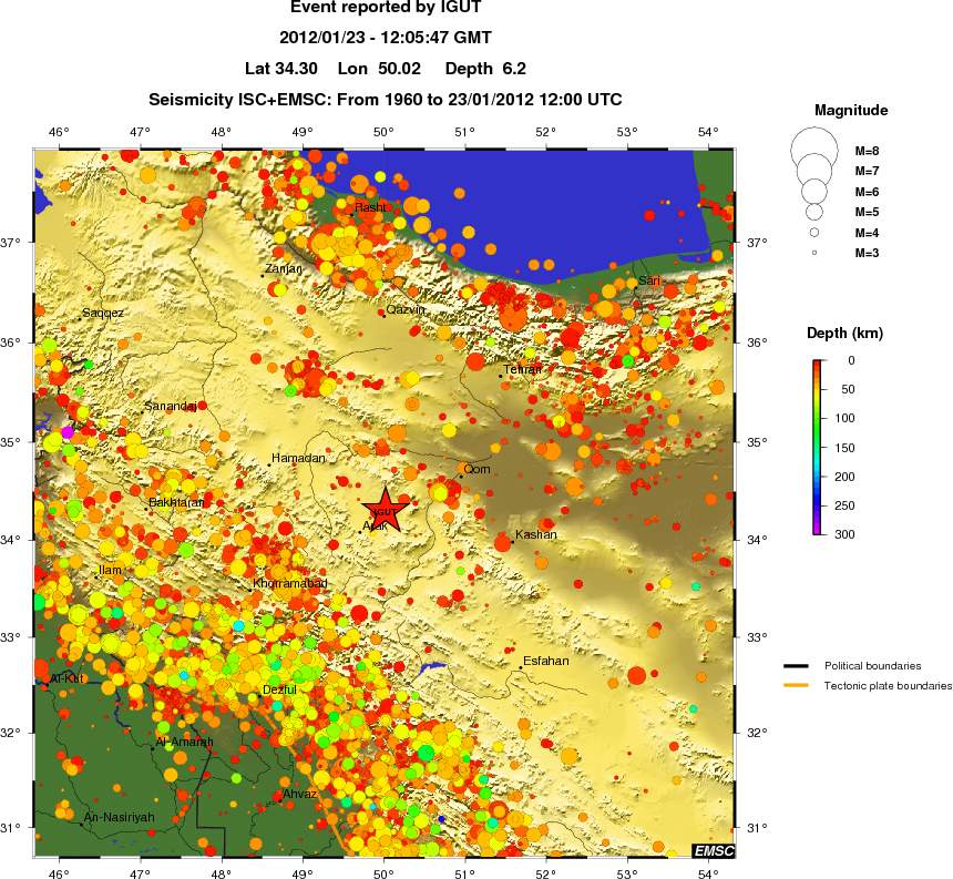 regional depth historical seismicity