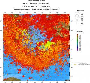 regional depth historical seismicity