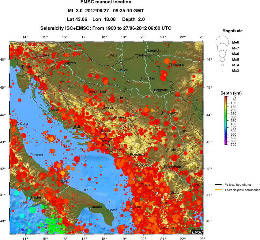regional depth historical seismicity