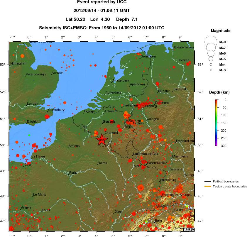 regional depth historical seismicity