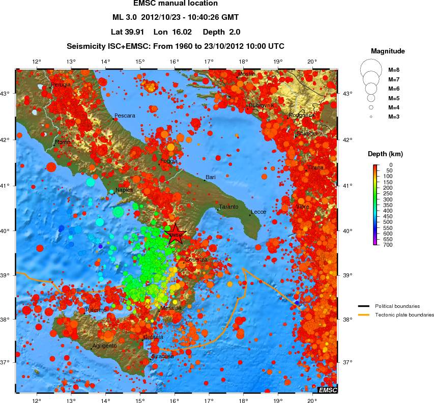 regional depth historical seismicity