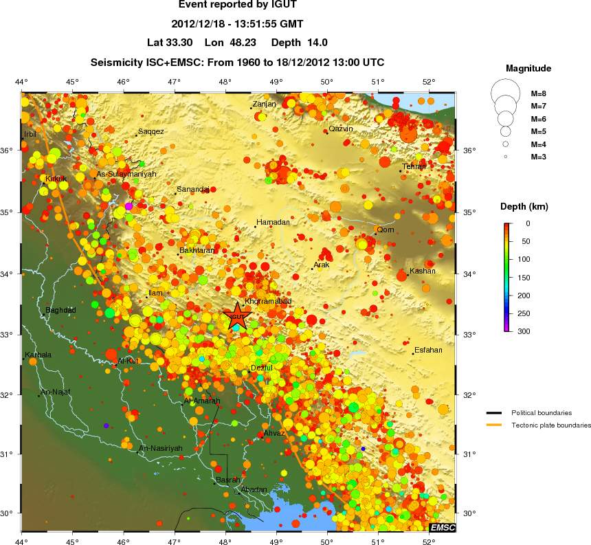 regional depth historical seismicity