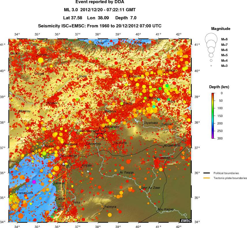 regional depth historical seismicity