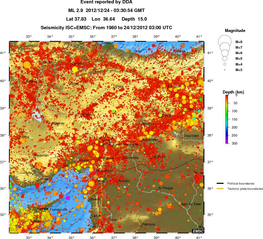 regional depth historical seismicity