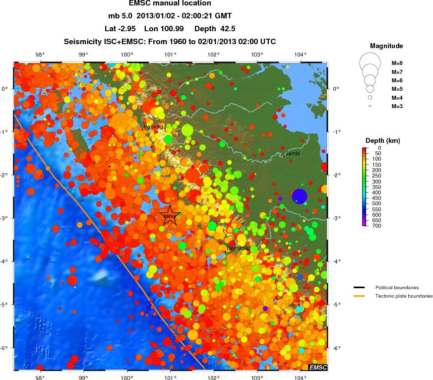 regional depth historical seismicity