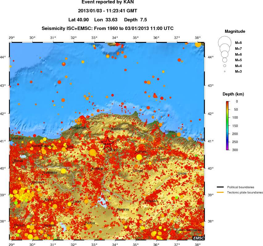 regional depth historical seismicity