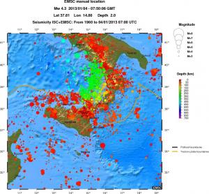 regional depth historical seismicity
