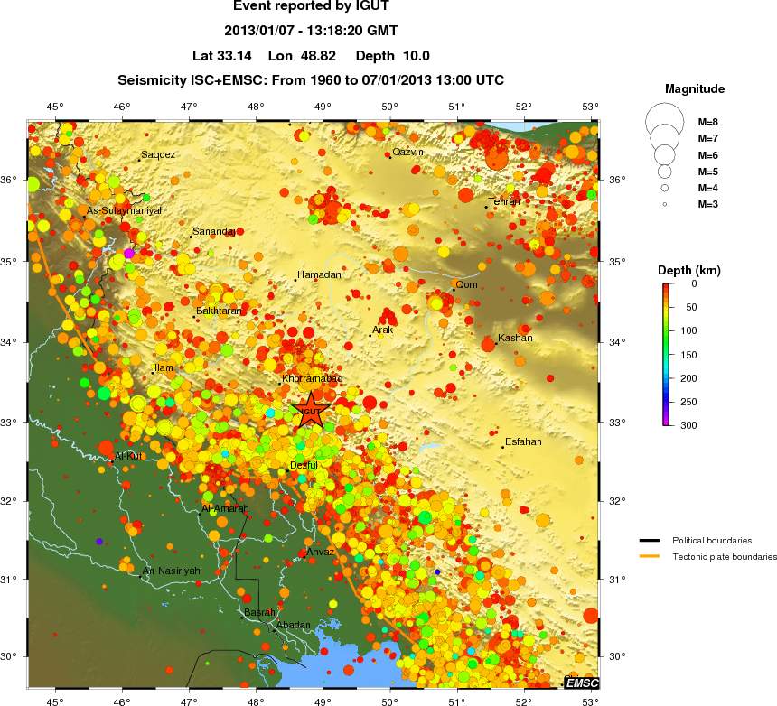 regional depth historical seismicity