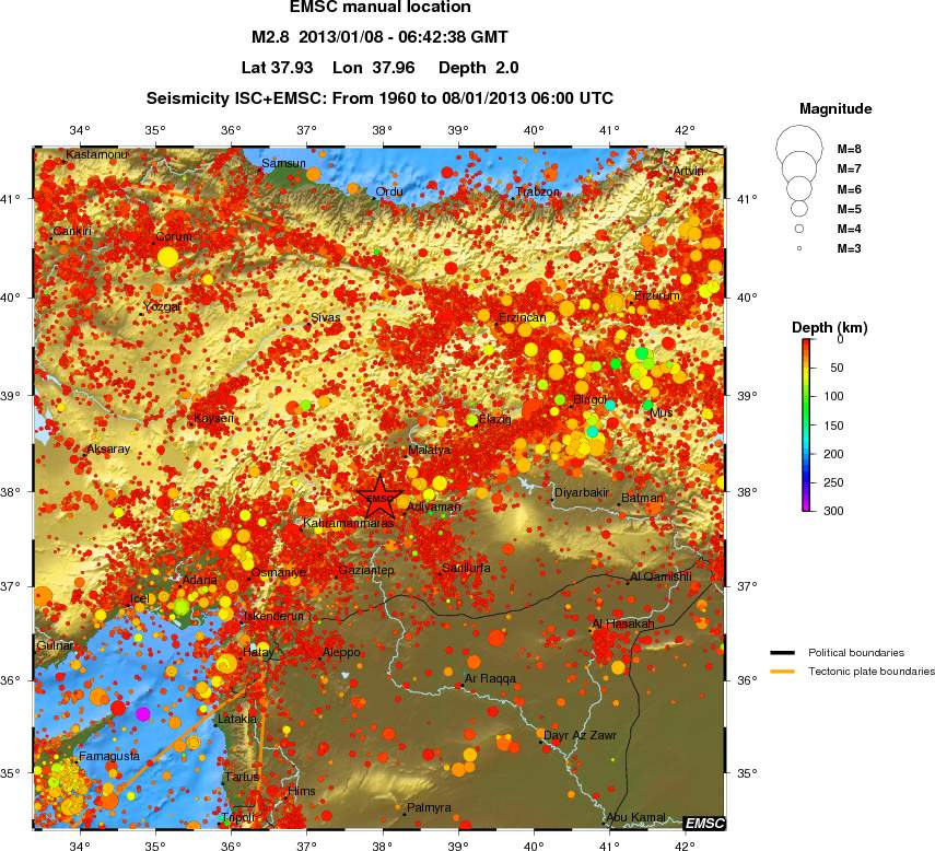 regional depth historical seismicity