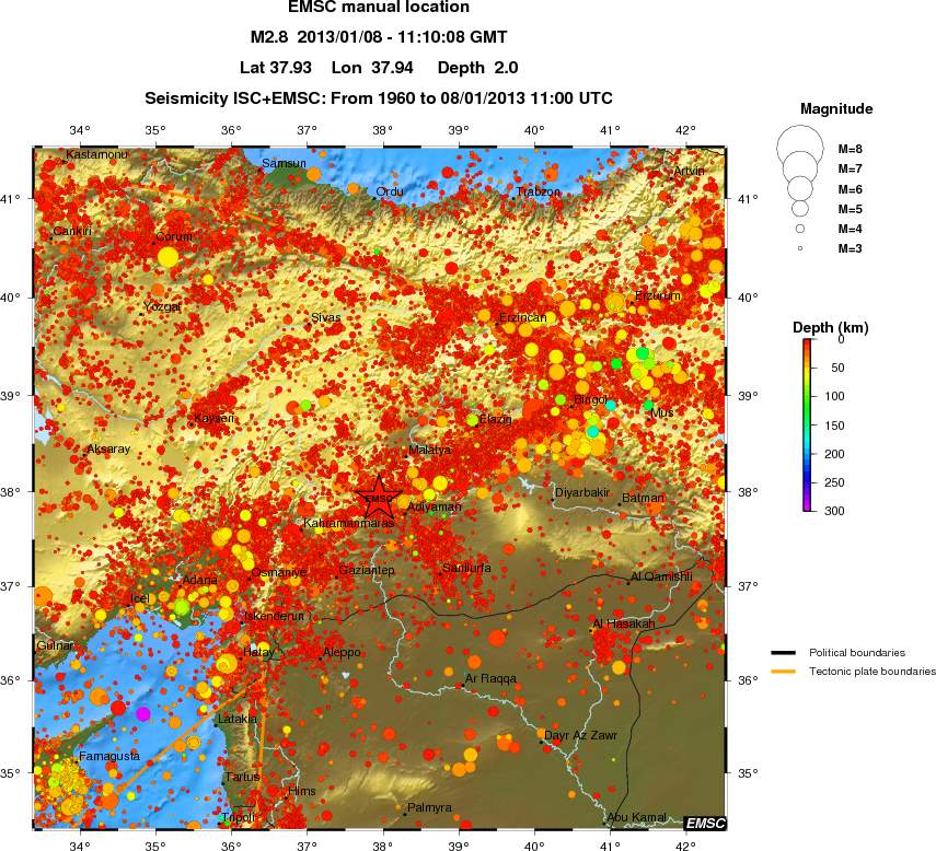 regional depth historical seismicity