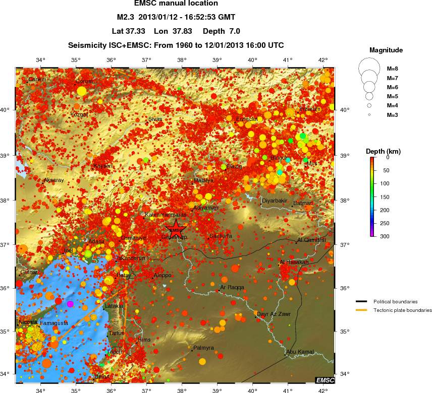 regional depth historical seismicity