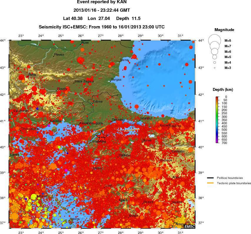 regional depth historical seismicity