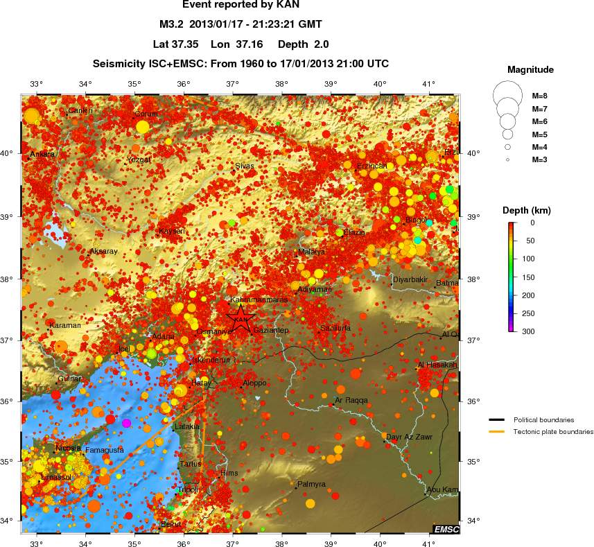 regional depth historical seismicity