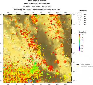 regional depth historical seismicity