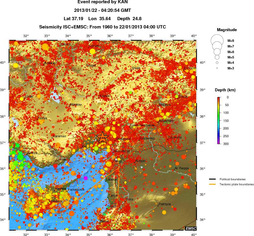 regional depth historical seismicity