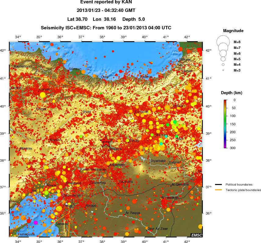 regional depth historical seismicity
