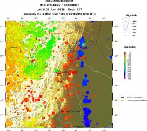 regional depth historical seismicity