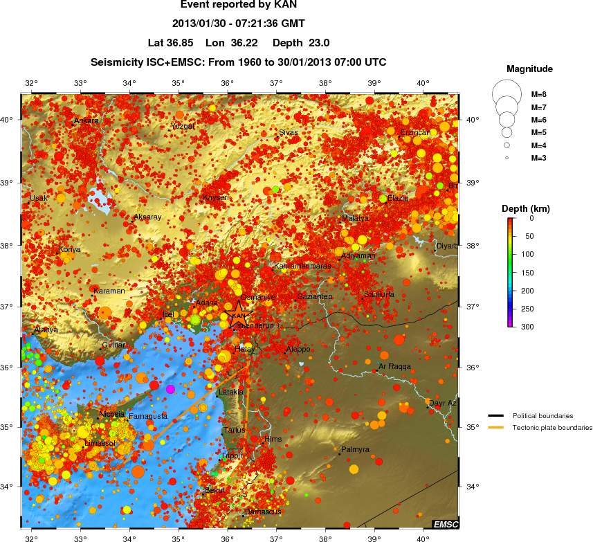 regional depth historical seismicity