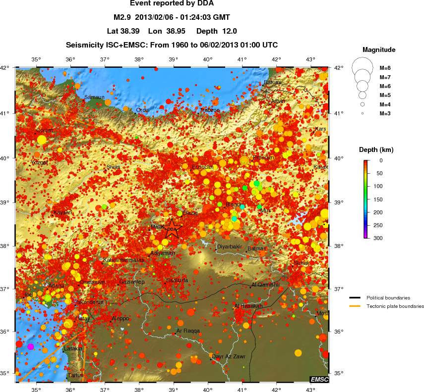 regional depth historical seismicity