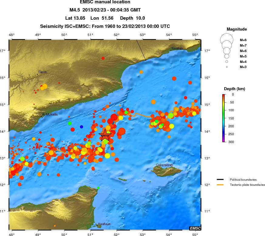 regional depth historical seismicity