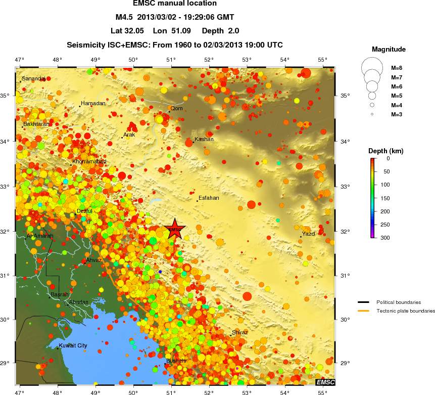 regional depth historical seismicity