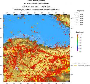 regional depth historical seismicity