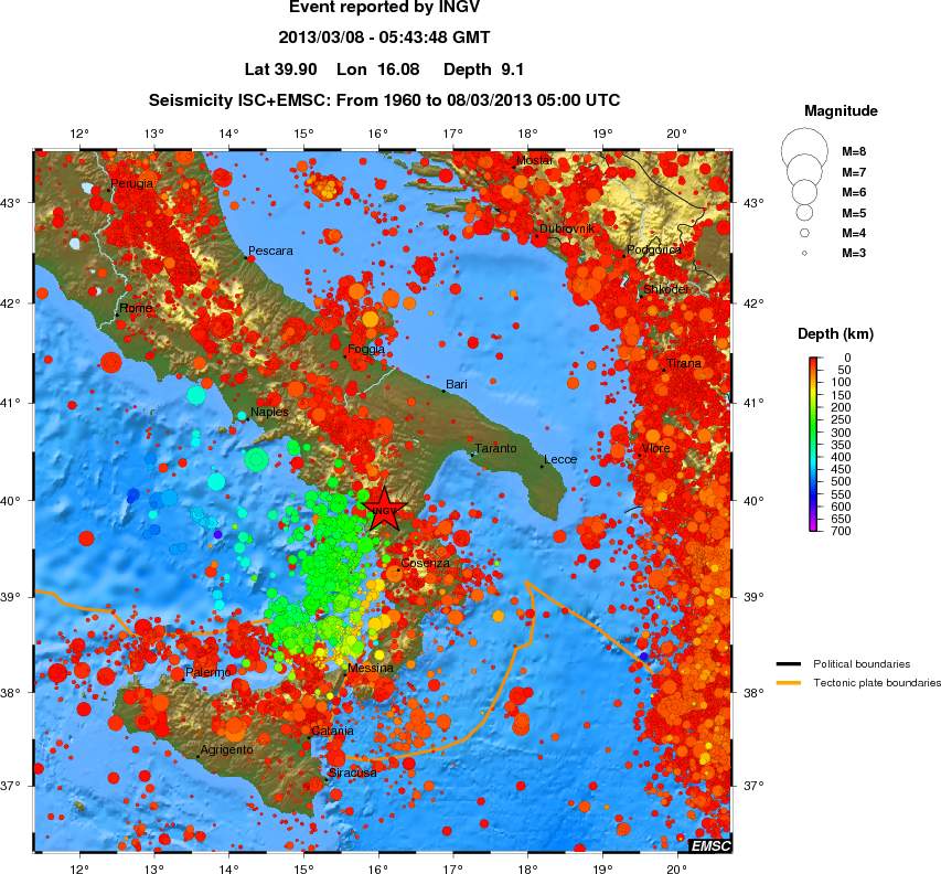 regional depth historical seismicity