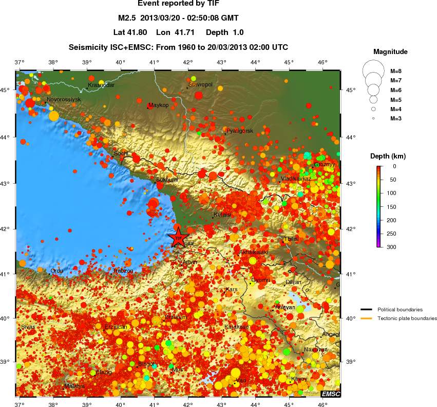 regional depth historical seismicity