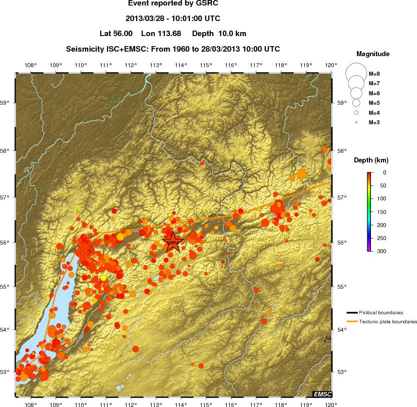 regional depth historical seismicity