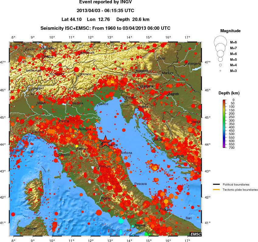 regional depth historical seismicity