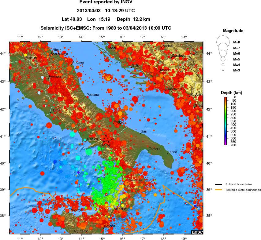regional depth historical seismicity