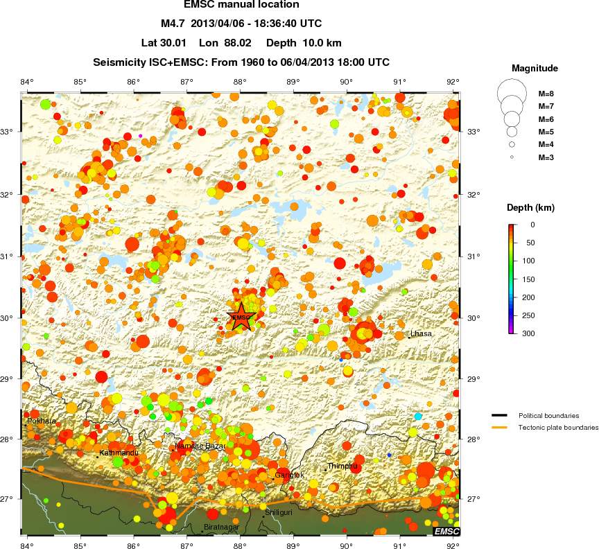regional depth historical seismicity