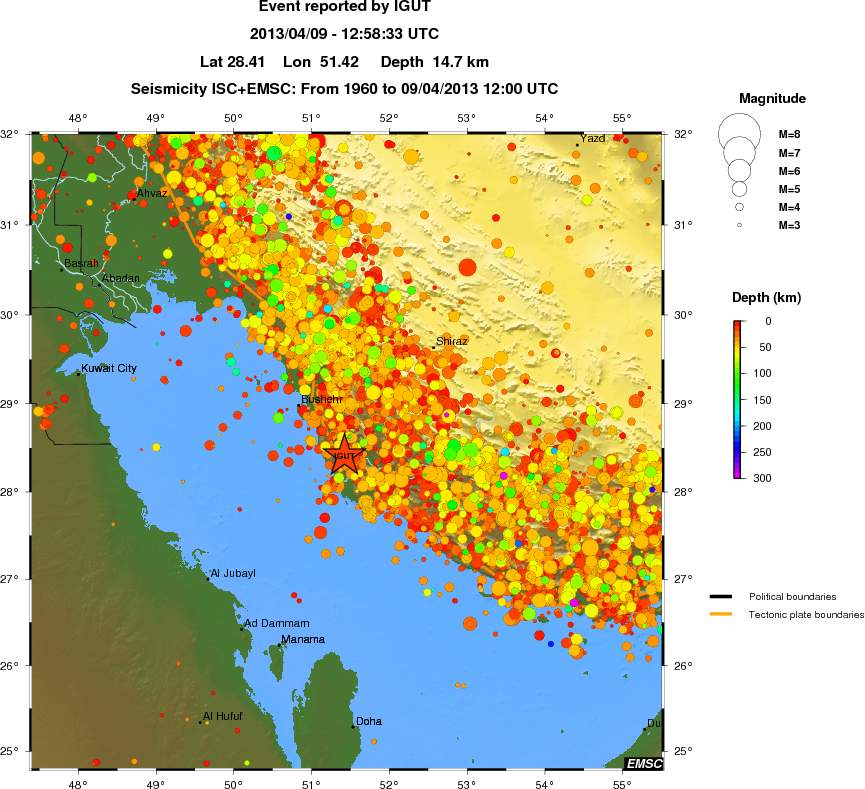 regional depth historical seismicity