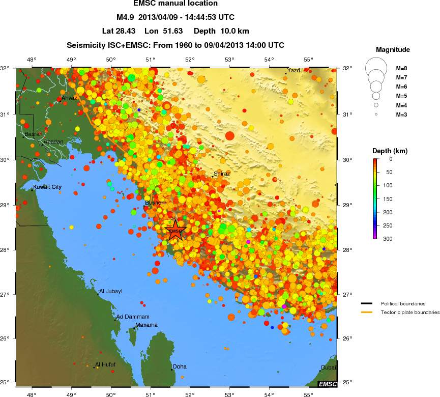 regional depth historical seismicity