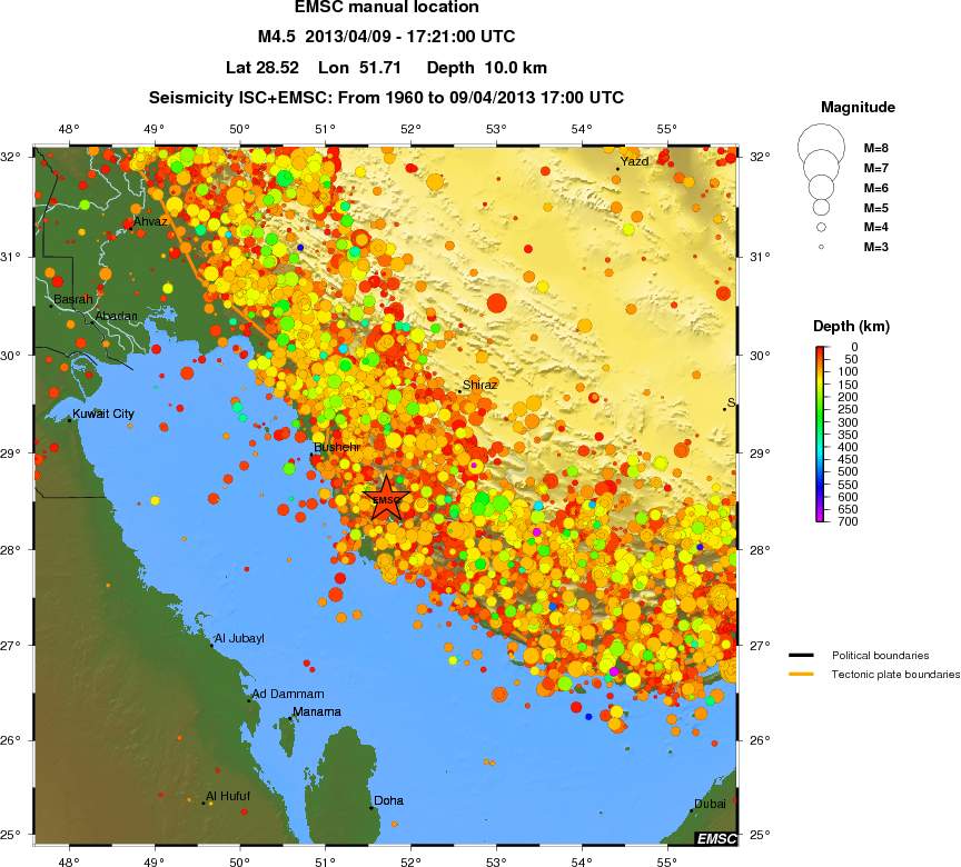 regional depth historical seismicity