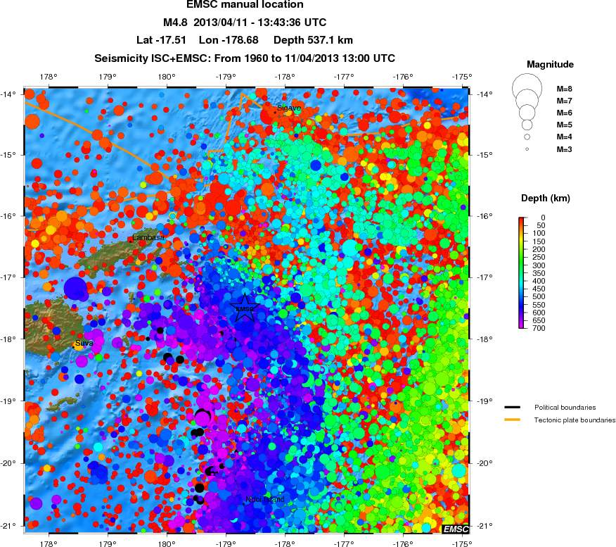 regional depth historical seismicity